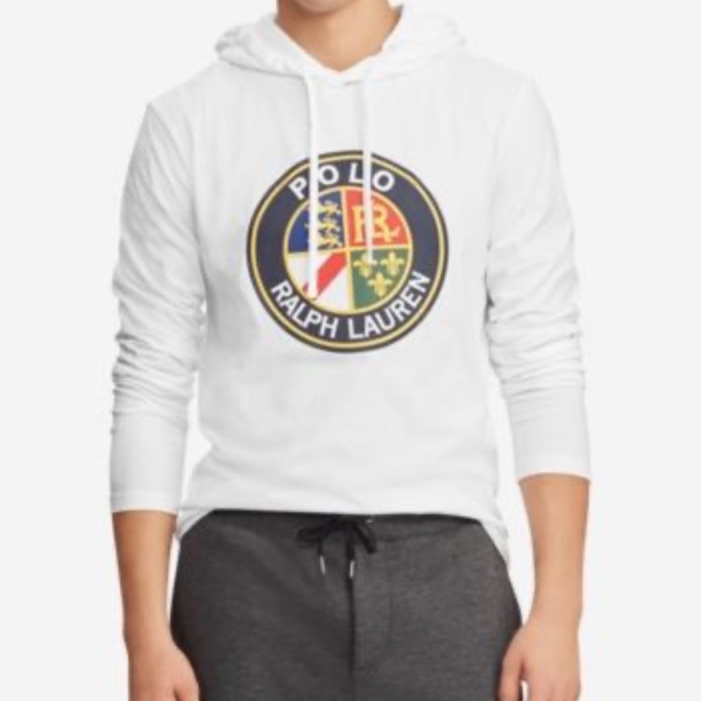 POLO RALPH LAUREN Cookie Crest Men's‎ Graphic Logo Drawstring Hooded Shirt Sz L